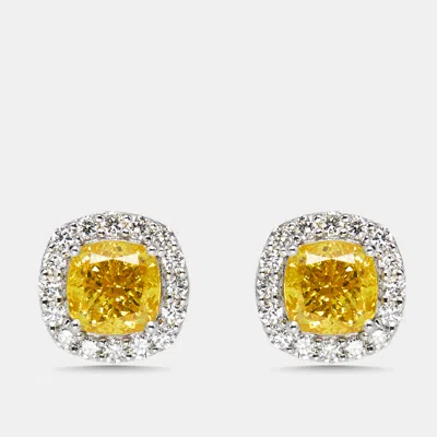 Pre-owned The Diamond Edit 1.9 Cts Cushion Round Lab Grown Diamonds 18k White Gold Earrings