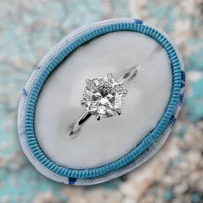 Pre-owned The Diamond Edit 1.90 Cts Round Cut Lab Grown Diamond 18k White Gold Wedding Ring Size 52