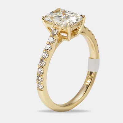 Pre-owned The Diamond Edit 1.98 Cts Radiant And Round Lab Grown Diamond 18k Yellow Gold Ring Size 54