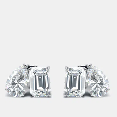 Pre-owned The Diamond Edit 2 Cts Emerald Cut Pear Lab Grown Diamond 18k White Gold Earrings