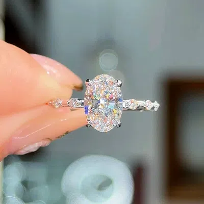 Pre-owned The Diamond Edit 2 Cts Oval Lab Grown Diamond 18k White Gold Engagement Ring Size 52