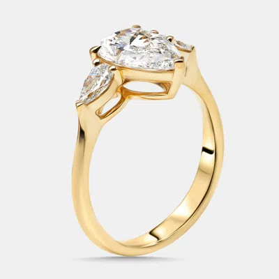 Pre-owned The Diamond Edit 2 Cts Pear Lab Grown Diamonds 18k Yellow Gold Ring Size 52