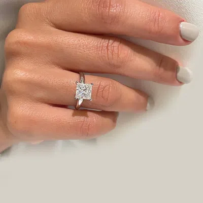Pre-owned The Diamond Edit 2 Cts Princess Cut Lab Grown Diamond 14k White Gold Ring Size 52