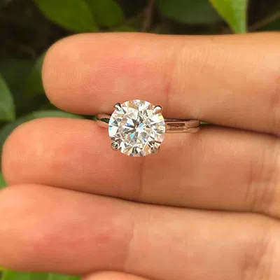 Pre-owned The Diamond Edit 2 Cts Round Lab Grown Diamond 14k White Gold Engagement Ring Size 52