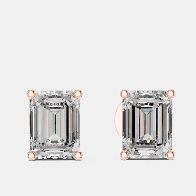 Pre-owned The Diamond Edit 2.00 Cts Emerald Cut 18k Rose Gold Lab Grown Diamond Stud Earrings