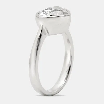 Pre-owned The Diamond Edit 2.00 Cts Heart Brilliant Cut Lab Grown Diamond 18k White Gold Ring Size 54