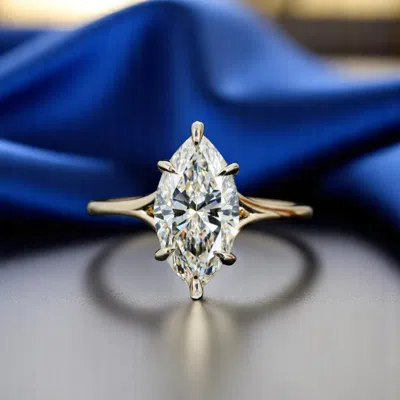 Pre-owned The Diamond Edit 2.00 Cts Marquise Lab Grown Diamond 14k Yellow Gold Wedding Ring Size 52