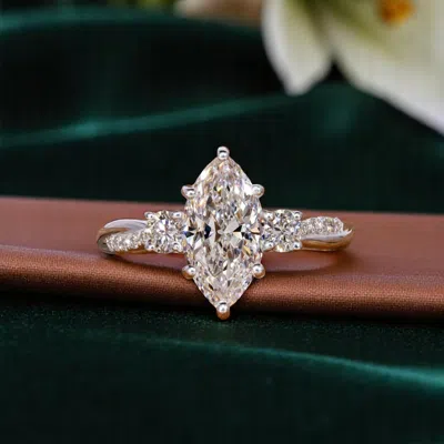 Pre-owned The Diamond Edit 2.00 Cts Marquise Lab Grown Diamond 18k White Gold Wedding Ring Size 52