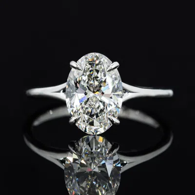 Pre-owned The Diamond Edit 2.00 Cts Oval Lab Grown Diamond 14k White Gold Engagement Ring Size 52