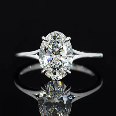 Pre-owned The Diamond Edit 2.00 Cts Oval Lab Grown Diamond 18k White Gold Engagement Ring Size 52