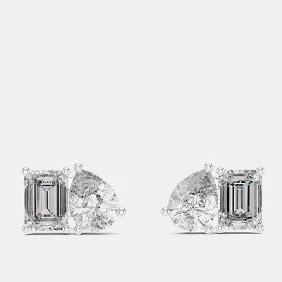 Pre-owned The Diamond Edit 2.00 Cts Pear Cut And Emerald Cut 18k White Gold Lab Grown Diamond Stud Earrings