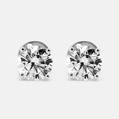 Pre-owned The Diamond Edit 2.00 Cts Round Brilliant Cut 18k White Gold Stud Earrings