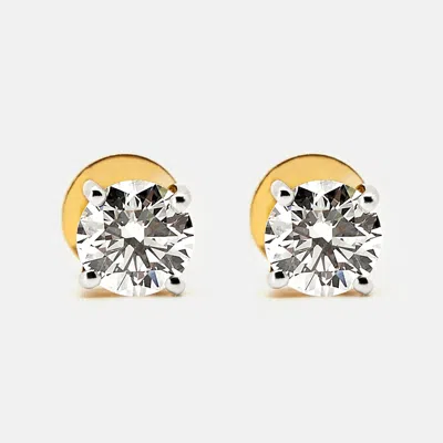 Pre-owned The Diamond Edit 2.00 Cts Round Brilliant Cut 18k Yellow Gold Lab Grown Diamonds Earrings