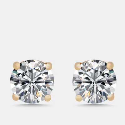 Pre-owned The Diamond Edit 2.00 Cts Round Lab Grown Diamond 18k Yellow Gold Earrings