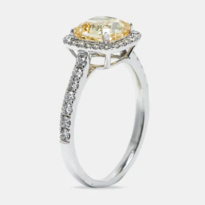 Pre-owned The Diamond Edit 2.00 Cts Yellow Cushion Cur And Round Lab Grown Diamond 18k White Gold Ring Size 51