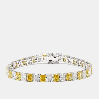 Pre-owned The Diamond Edit 20.77 Cts Fancy Yellow Radiant Radiant Lab Grown Diamonds 18k White Gold Bracelet