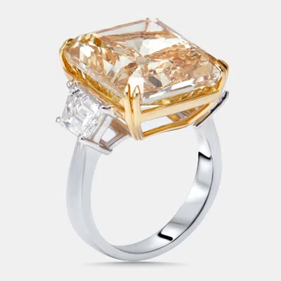 Pre-owned The Diamond Edit 20.86 Cts Yellow Radiant Trapazoid Lab Grown Diamonds 18k Two Tone Gold Ring Size 51
