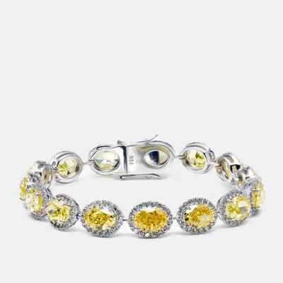 Pre-owned The Diamond Edit 21.00 Cts Intense Yellow Oval Round Lab Grown Diamonds 18k White Gold Bracelet