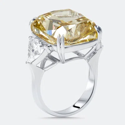 Pre-owned The Diamond Edit 22 Cts Fancy Yellow Cushion Trillion Lab Grown Diamonds 18k White Gold Ring Size 54