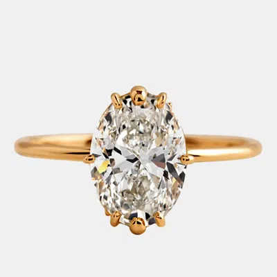 Pre-owned The Diamond Edit 2.2 Cts Oval Lab Grown Diamond 18k Yellow Gold Wedding Ring Size 52