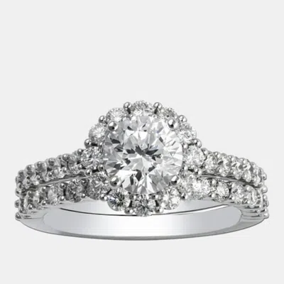 Pre-owned The Diamond Edit 2.2 Cts Round Lab Grown Diamond 18k White Gold Wedding Ring Set