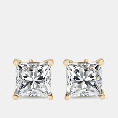 Pre-owned The Diamond Edit 2.20 Cts Princess Cut Lab Grown Diamond 18k Yellow Gold Screw Back Earring