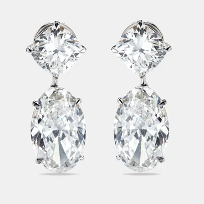 Pre-owned The Diamond Edit 22.00 Cts Cushion And Oval Cut Lab Grown Diamond 18k White Gold Earrings