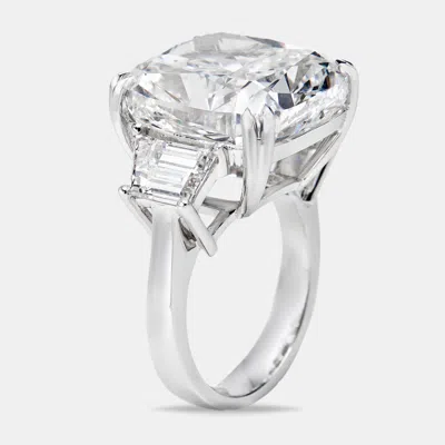 Pre-owned The Diamond Edit 22.00 Cts Cushion Cut And Trapazoid Lab Grown Diamond 18k White Gold Ring Size 53