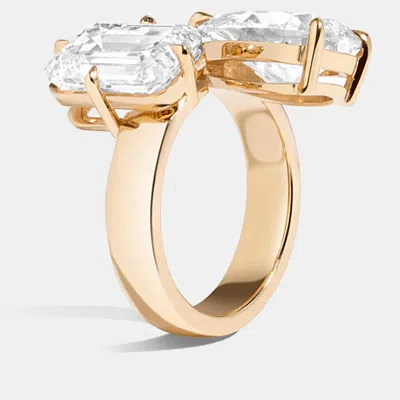 Pre-owned The Diamond Edit 2.25 Cts Pear Lab Grown Diamond 14k Yellow Gold Toi Et Moi Wedding Ring Size 52