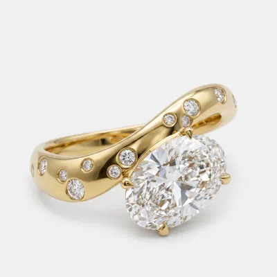 Pre-owned The Diamond Edit 2.2.cts Oval Lab Grown Diamonds 18k Yellow Gold Ring Size 52