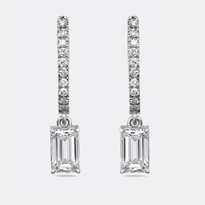 Pre-owned The Diamond Edit 2.3 Cts Emerald Cut Round Lab Grown Diamonds 18k White Gold Earrings
