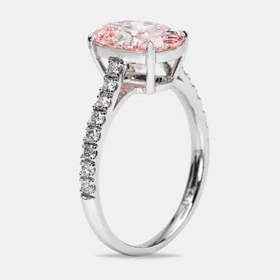 Pre-owned The Diamond Edit 2.30 Cts Pink Oval And Round Lab Grown Diamond 18k White Gold Ring Size 51