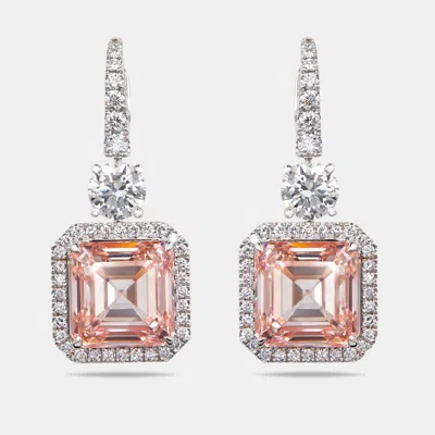 Pre-owned The Diamond Edit 23.4 Cts Pink Asscher Cut Round Lab Grown Diamonds 18k White Gold Earrings