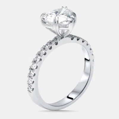 Pre-owned The Diamond Edit 2.4 Cts Heart Round Lab Grown Diamonds 18k White Gold Ring Size 50