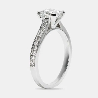 Pre-owned The Diamond Edit 2.40 Cts Princess And Round Lab Grown Diamond 18k White Gold Ring Size 52
