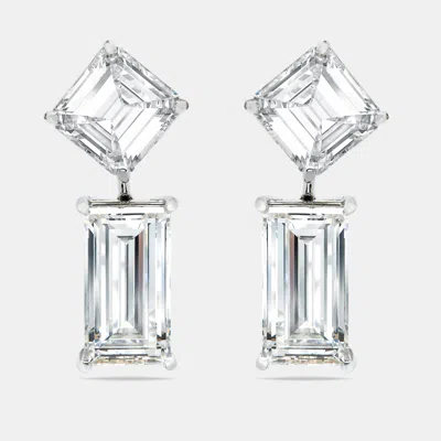 Pre-owned The Diamond Edit 24.25 Cts Asscher And Baguette Cut Lab Grown Diamond 18k White Gold Earrings
