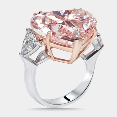 Pre-owned The Diamond Edit 24.95 Cts Pink Heart Trillion Lab Grown Diamonds 18k Two Tone Gold Ring Size 54