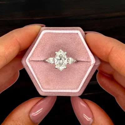Pre-owned The Diamond Edit 2.5 Cts Marquise Cut Lab Grown Diamond 14k White Gold Ring Size 7