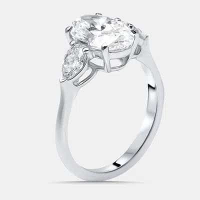 Pre-owned The Diamond Edit 2.5 Cts Oval Pear Lab Grown Diamonds 18k White Gold Ring Size 52