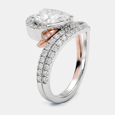 Pre-owned The Diamond Edit 2.5 Cts Pear Round Lab Grown Diamonds 18k Two Tone Gold Ring Size 52