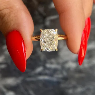 Pre-owned The Diamond Edit 2.50 Cts Cushion Lab Grown Diamond 14k Yellow Gold Ring Size 52