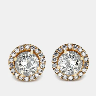 Pre-owned The Diamond Edit 2.50 Cts Round Brilliant Lab Grown Diamond 18k Yellow Gold Earrings
