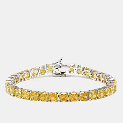 Pre-owned The Diamond Edit 27 Cts Intense Yellow Cushion Lab Grown Diamonds 18k White Gold Bracelet