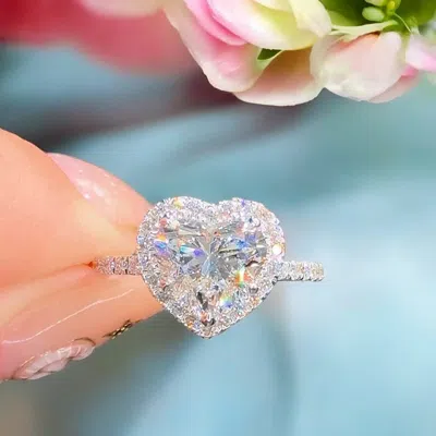 Pre-owned The Diamond Edit 2.8 Cts Heart Lab Grown Diamond 14k White Gold Ring Size 6
