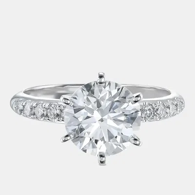 Pre-owned The Diamond Edit 2.8 Cts Round Lab Grown Diamond 18k White Gold Engagement Ring Size 52