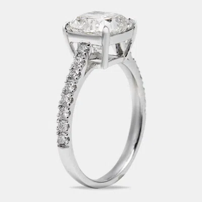 Pre-owned The Diamond Edit 2.80 Cts Cushion Cut And Round Lab Grown Diamond 18k White Gold Ring Size 53