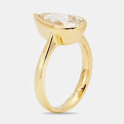 Pre-owned The Diamond Edit 2.80 Cts Pear Brilliant 18k Yellow Gold Ring Size 53