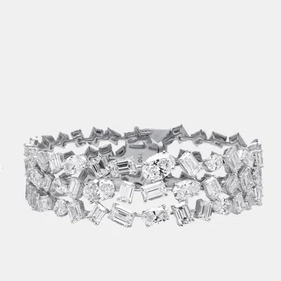 Pre-owned The Diamond Edit 29 Cts Emerald Cut Oval Lab Grown Diamonds 18k White Gold Bracelet