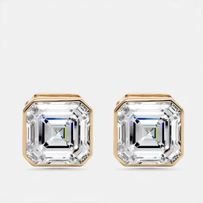 Pre-owned The Diamond Edit 3 Cts Asscher Lab Grown Diamonds 18k Yellow Gold Earrings