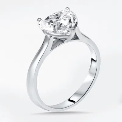 Pre-owned The Diamond Edit 3 Cts Heart Lab Grown Diamond 14k White Gold Ring Size 55